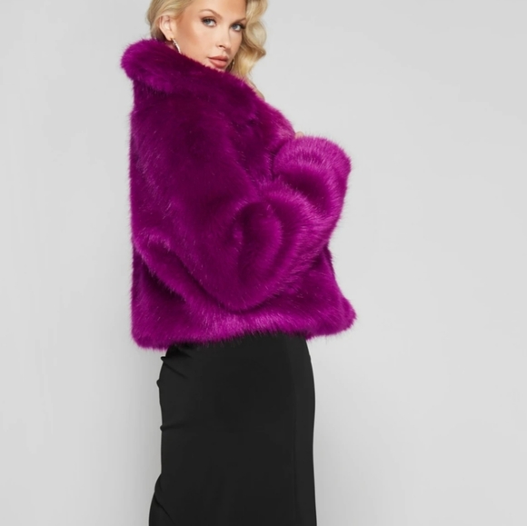 GUESS Marciano Purple Faux Fur Jacket - Picture 4 of 14